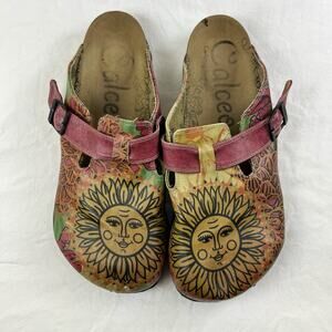 Calceo Yellow Sun Floral Slip On Clogs Womens 10/11